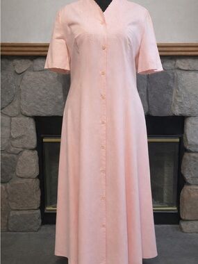 Laura Ashley Soft Pink Maxi Dress with Lace-Trim Sleeves